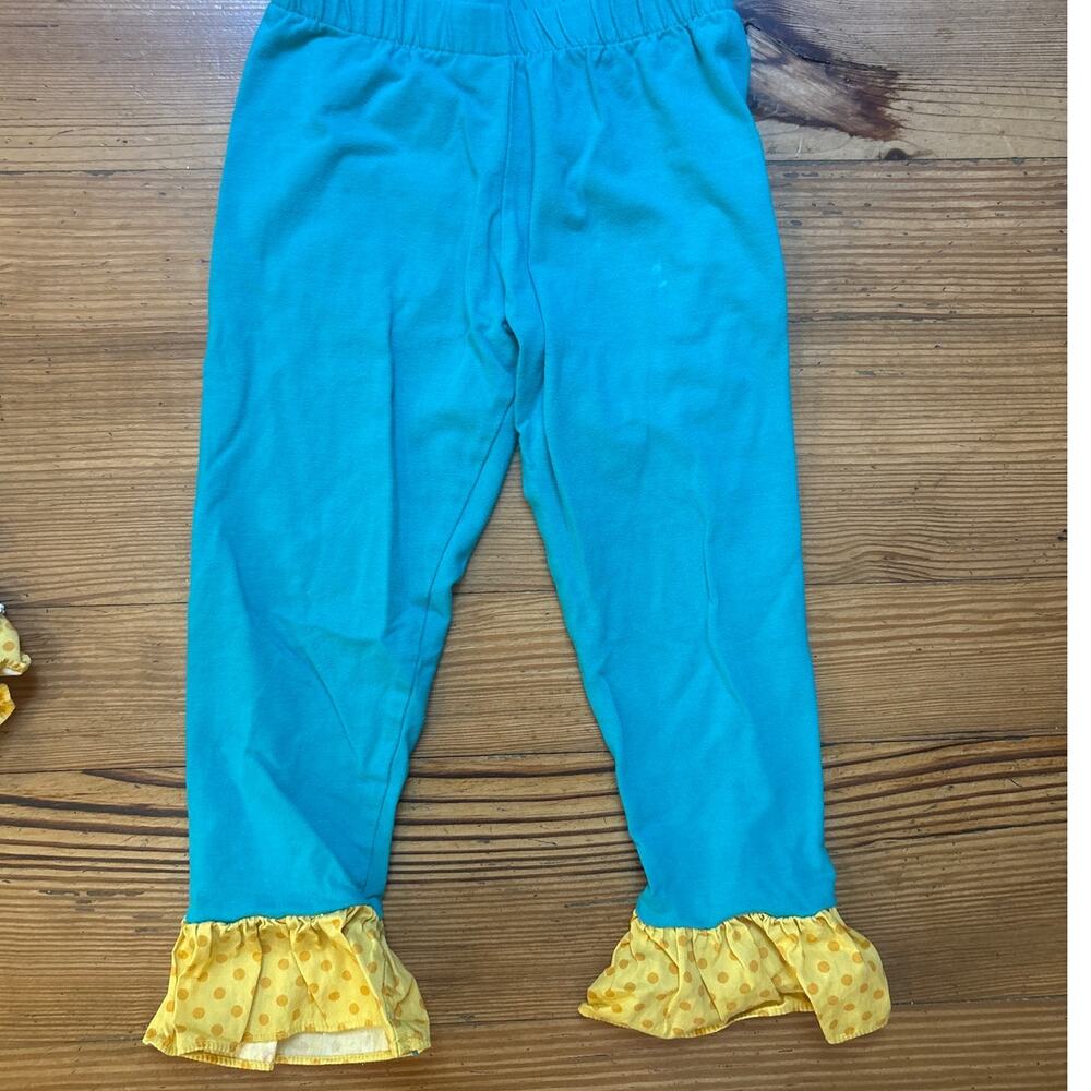Counting Daisies brown polkadot colorful ruffle teal long sleeve pant set SIZE 4 - Picture 4 of 7